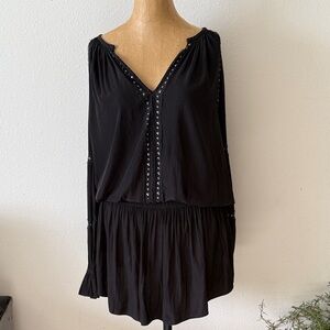 Ramy Brook sz 6 Black Long Sleeve Dress with Studded and raw edge details